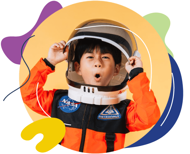 Expressive boy in a space suit